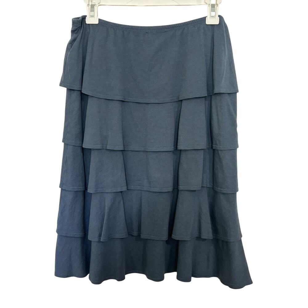 Vtg 90s Garnet Hill Tiered Knee Length Skirt Cotton Modal Pull On S Boho Grunge - Picture 2 of 7